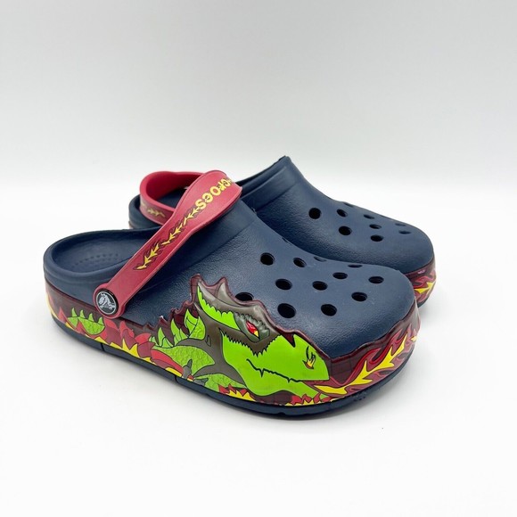 CROCS Shoes Crocs Boys Size Dragon Theme Navy Blue Light Up Slip On